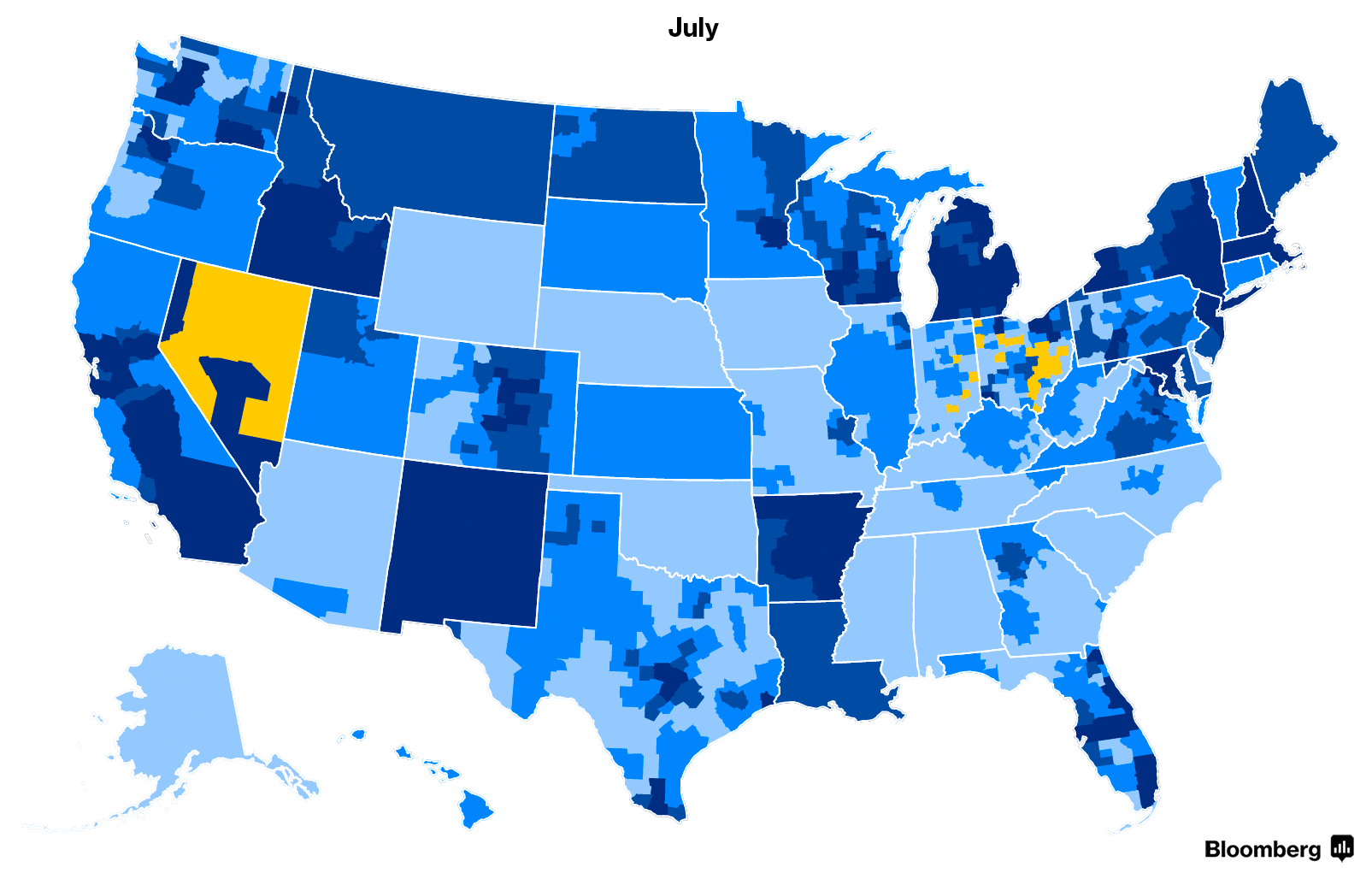 Animated US county map showing counties gaining and losing insurance offerings by month