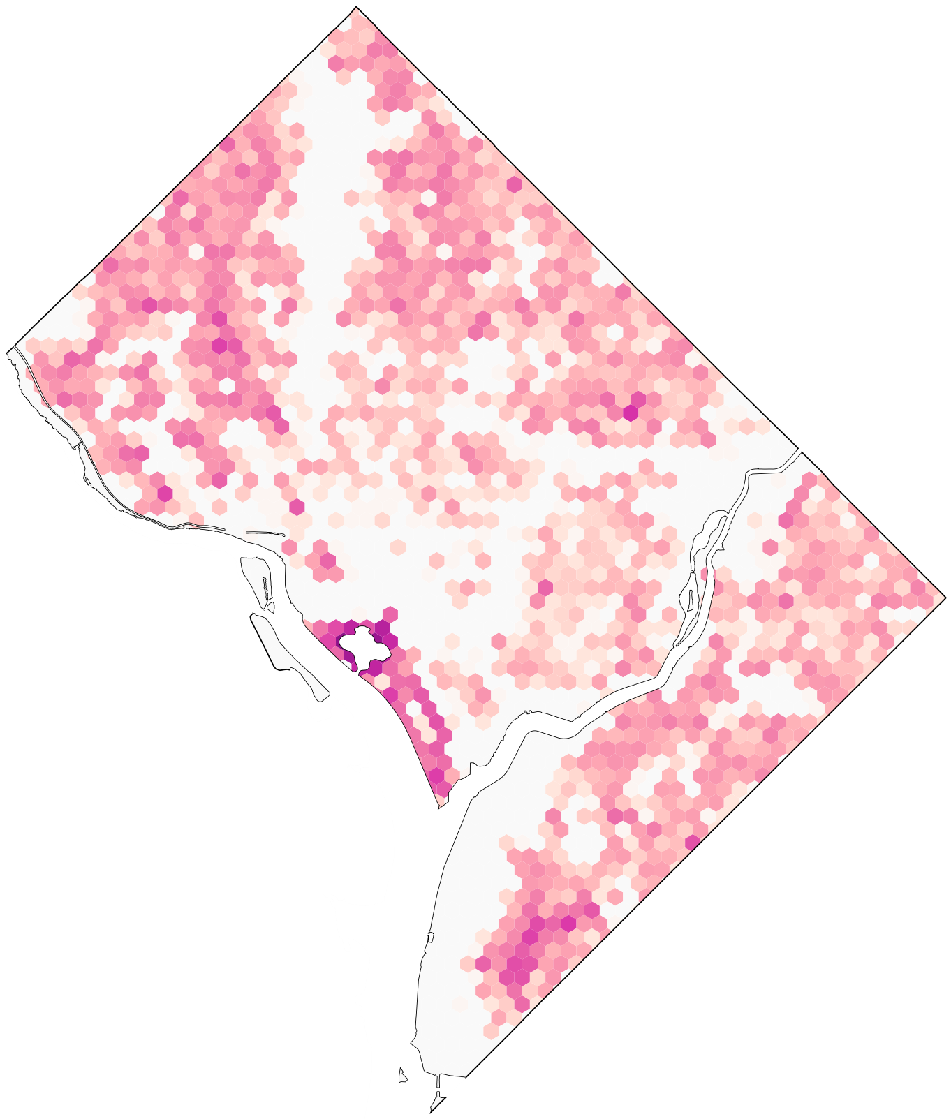 Map of DC showing density of cherry blossom trees